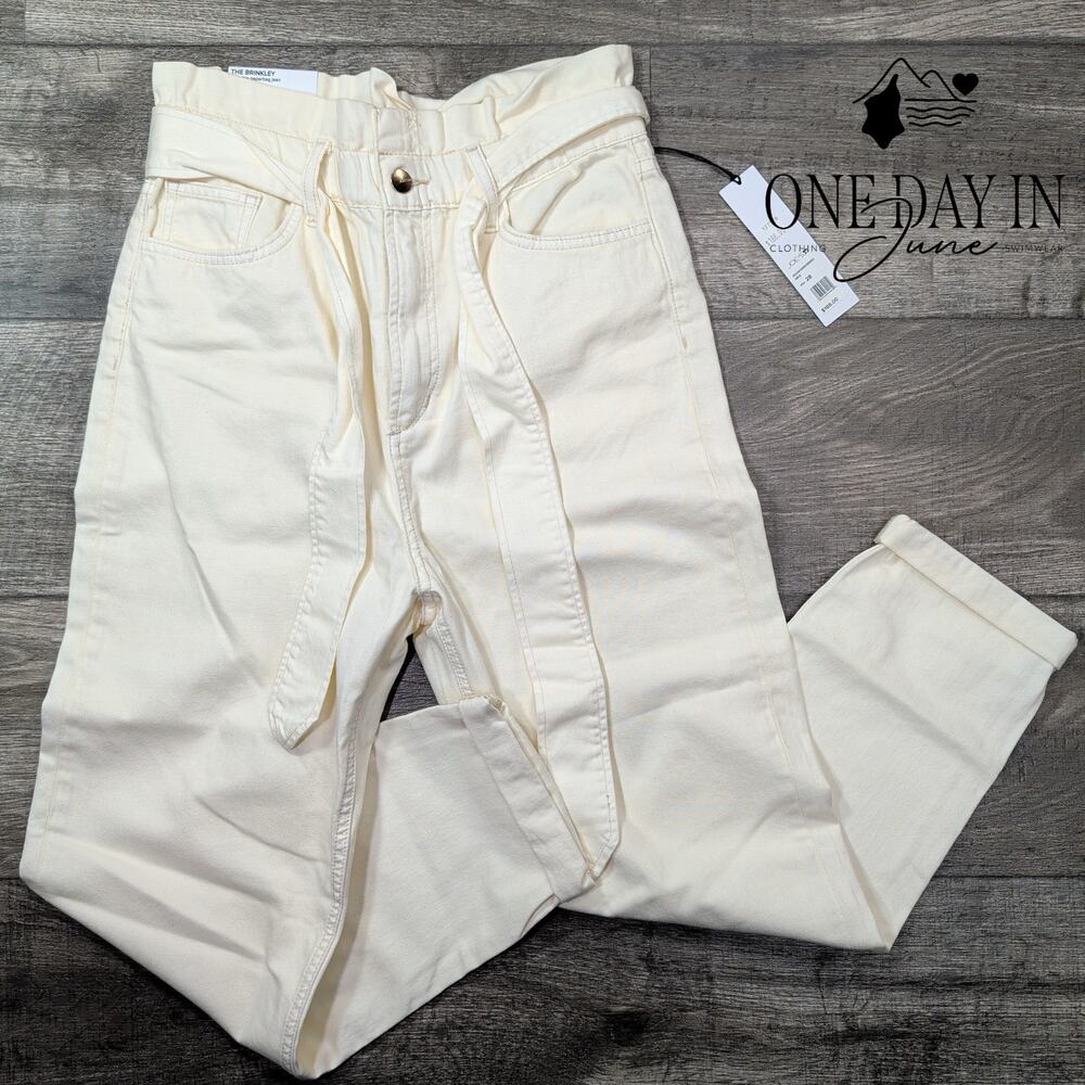 Joe's Jeans The Brinkley High Rise Paperbag Jeans Cream Belted NWT Size 6 (28)